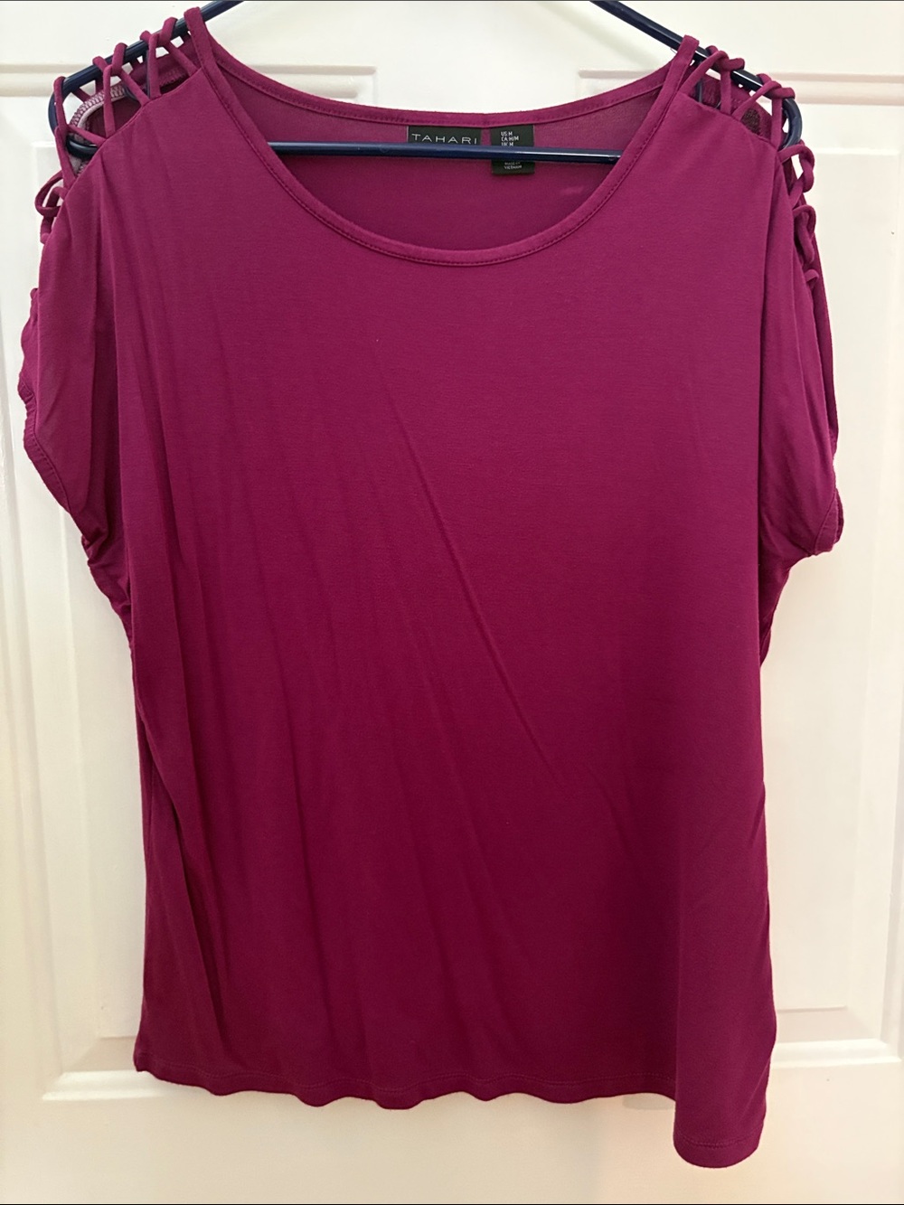 Tahari Magenta Cold-Shoulder Short Sleeve Top